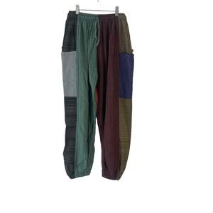 Harem Pants One Size Patchwork Pinstripes Cotton Wide Leg Pants